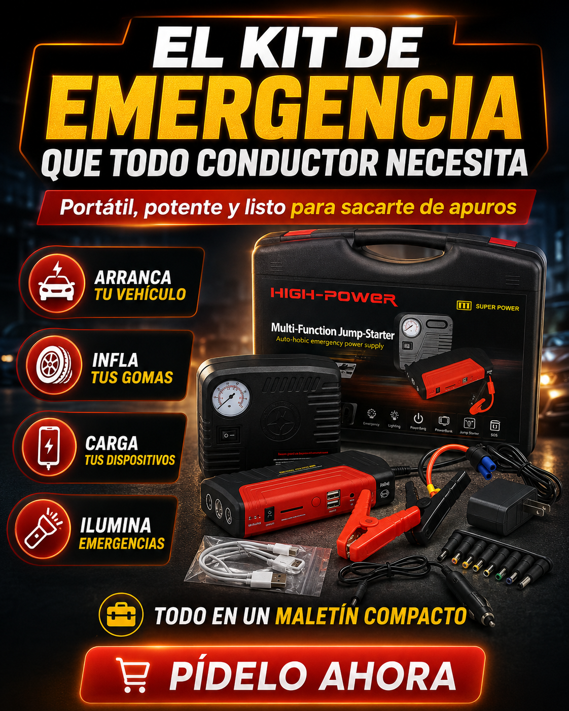 Kit de Emergencia 4 en 1 pa’ tu Vehículo