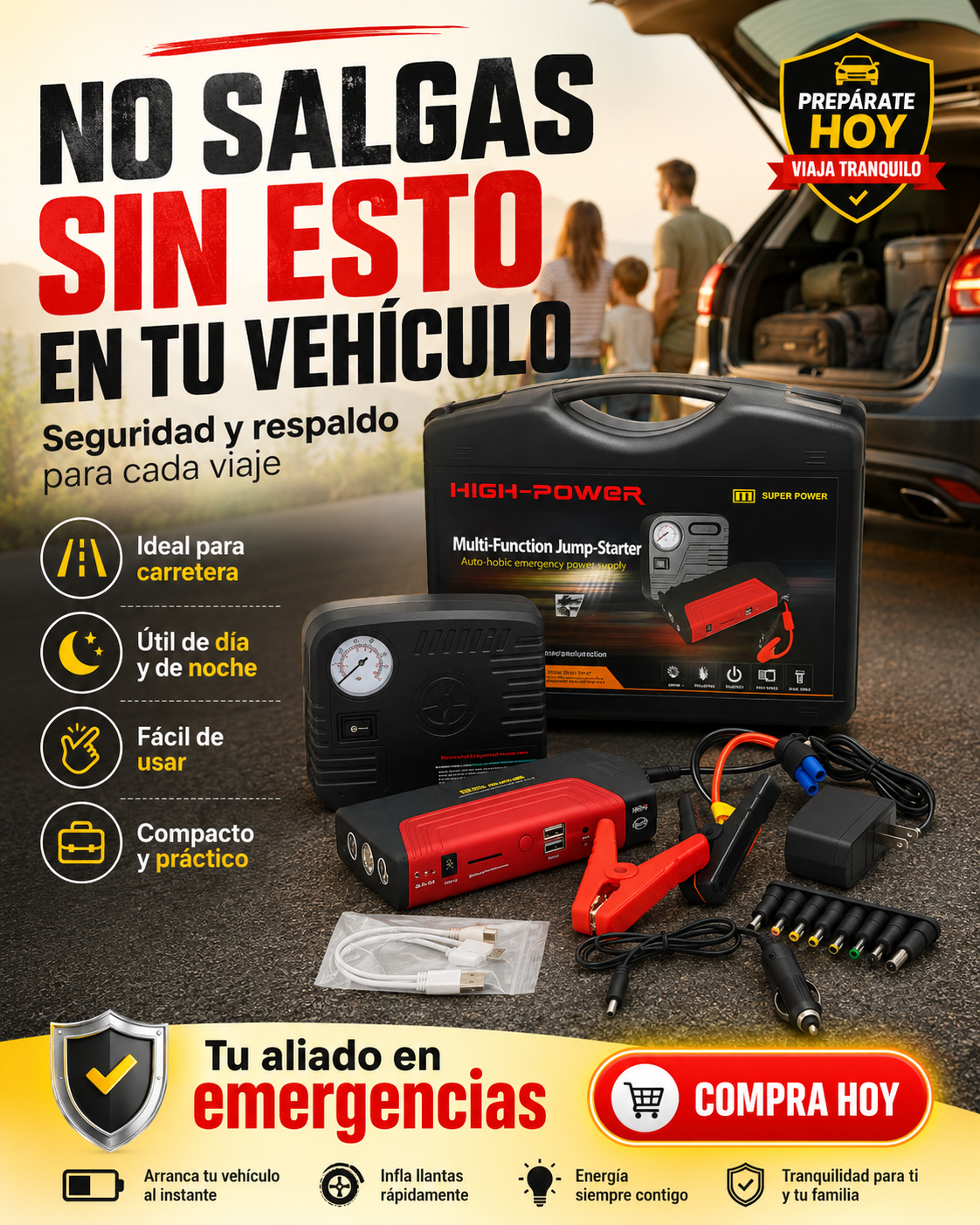 Kit de Emergencia 4 en 1 pa’ tu Vehículo