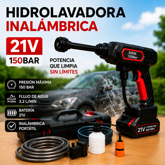 HIDROLAVADORA INALÁMBRICA 21V | 150 BAR DE POTENCIA
