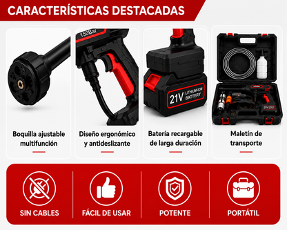 HIDROLAVADORA INALÁMBRICA 21V | 150 BAR DE POTENCIA