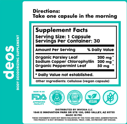 DEOS Body Deodorizing Supplement | Suplemento de Frescura Corporal (60 CÁPSULAS)
