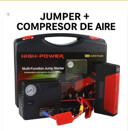 Kit de Emergencia Automotriz: Arrancador y Compresor
