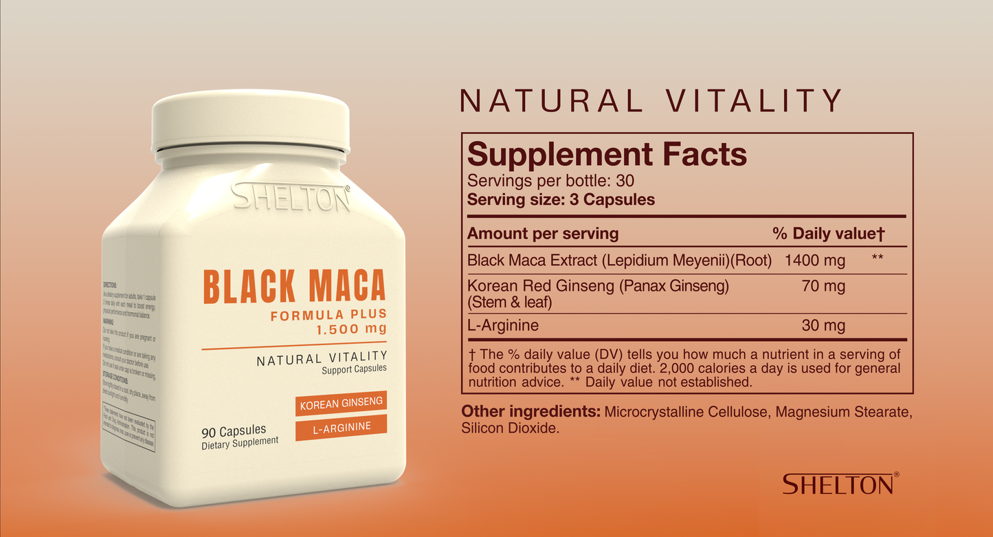 Shelton Black Maca Formula Plus 1,500 mg (90 CAPSULAS)